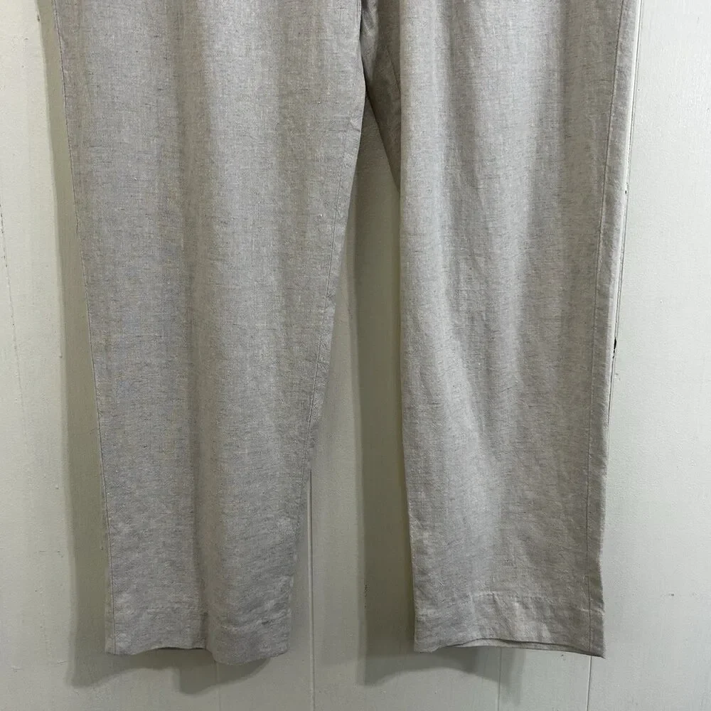 Zara Women’s Oatmeal 100% Linen Pants Size XL Straight Leg Beachy Minimalist